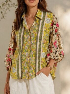 Aratta Silent Journey Boho Patchwork Blouse Small